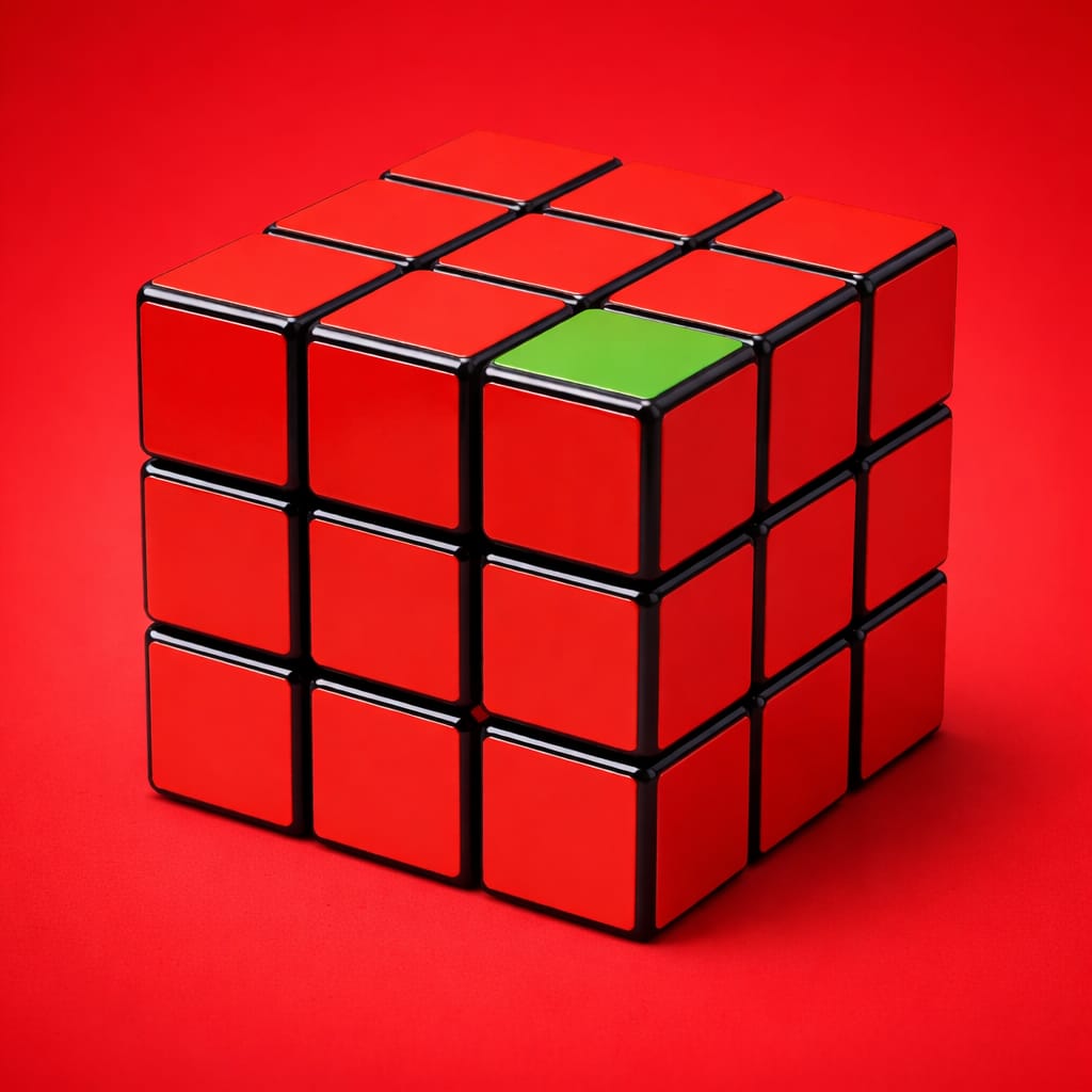 Rubik's cube rouge avec un coin vert